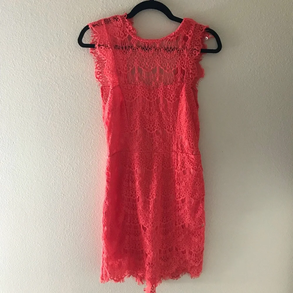 Free People Daydream Lace Mini Dress in Coral - Picture 6 of 7
